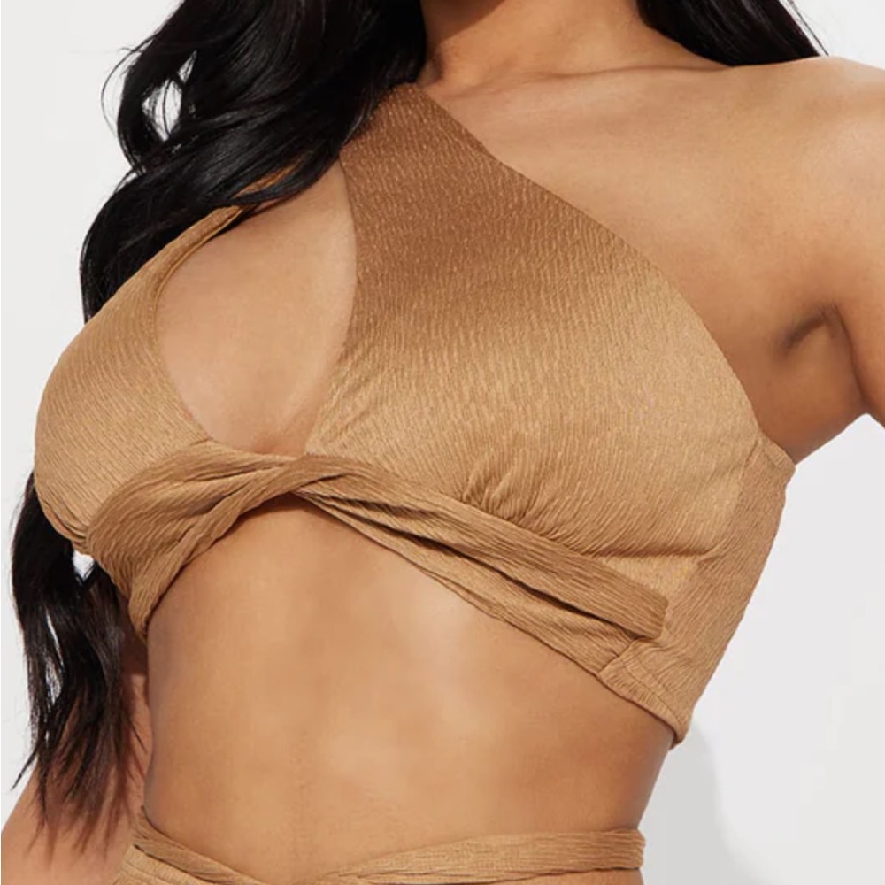 Mocha Texture One Shoulder Crop